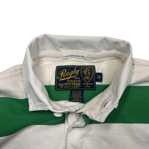 Vintage Rugby Ralph Lauren Slim Fit Polo Shirt Preppy Ivy League XS Green Stripe - Picture 4 of 12